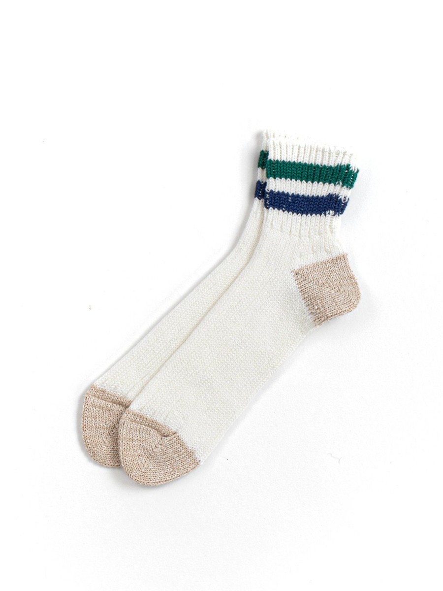 RoToTo Old School Ribbed Ankle Sock Wht /Grn / D.Bl | Socks