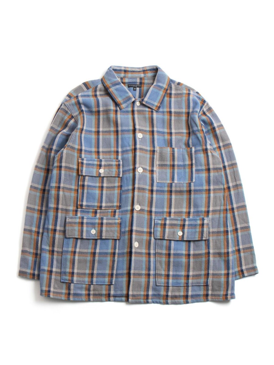 Engineered Garments Ba Shirt Jacket Blue Cotton Heavy Twill Plaid | Shirts