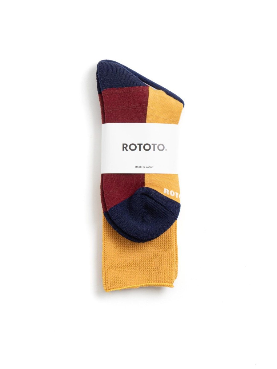 RoToTo Hybrid Pile Crew Socks Merino Wool Ylw/Bur/Nvy | Socks