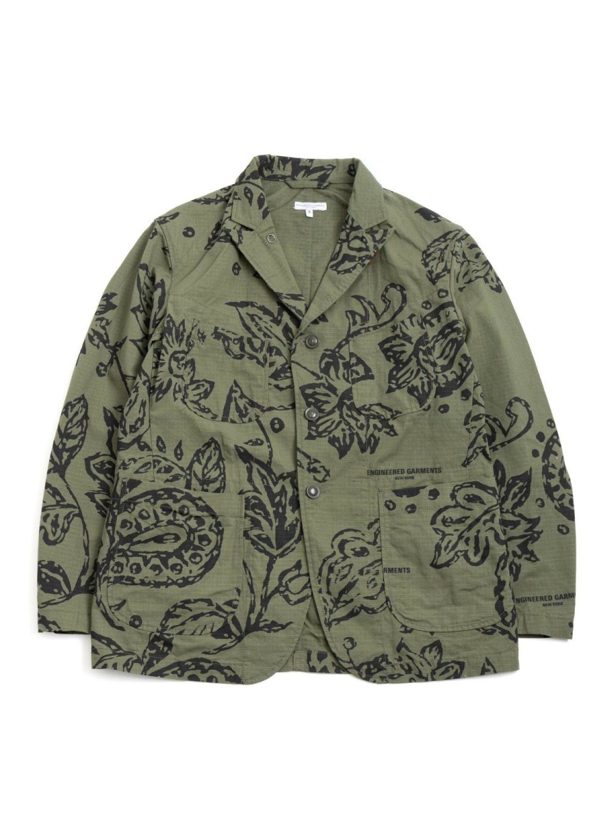 Engineered Garments Bedford Jacket Olive Floral Print Ripstop | Jackets