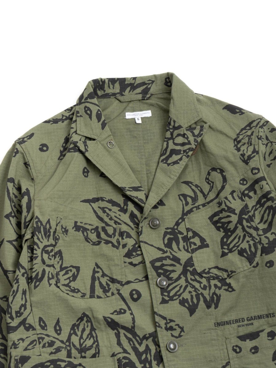 Engineered Garments Bedford Jacket Olive Floral Print Ripstop | Jackets