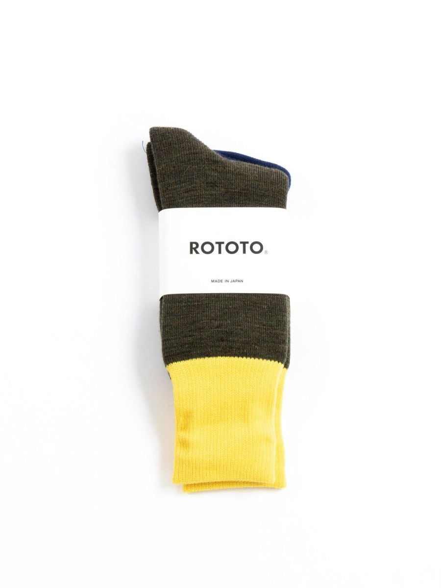 RoToTo Hybrid Boot Crew Socks "Merinowool & Polypropylene" Yellow/Olive | Socks