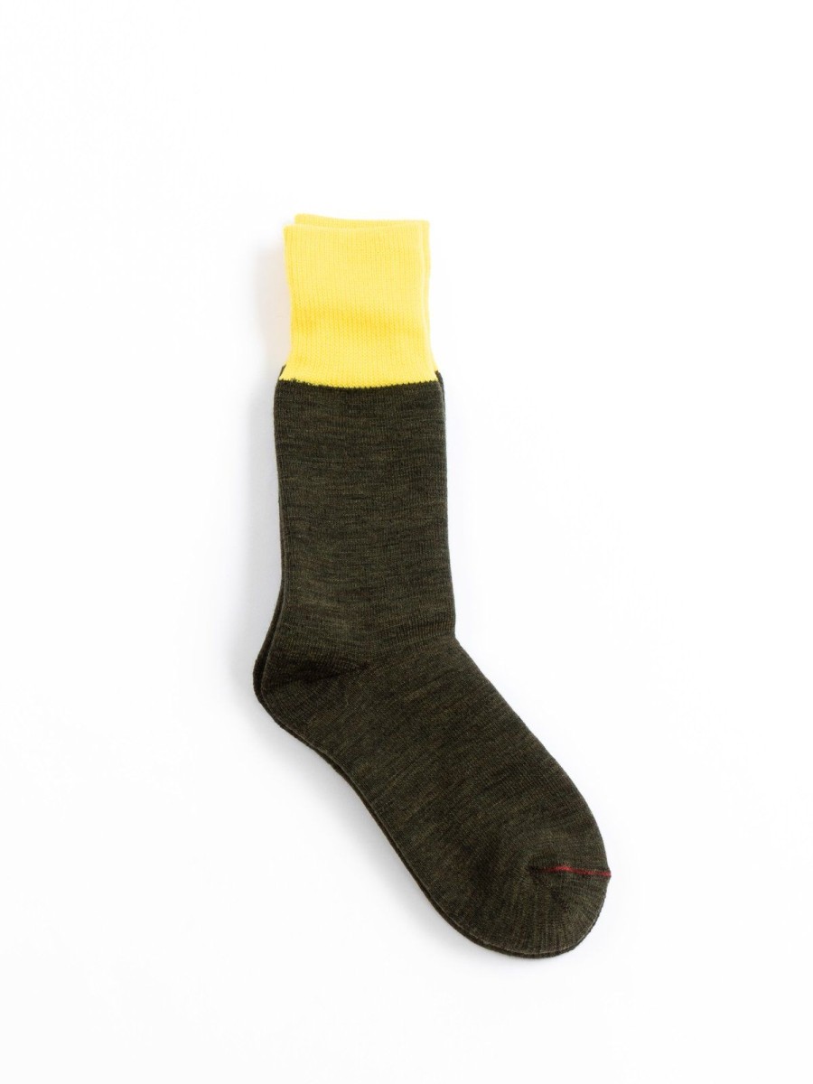 RoToTo Hybrid Boot Crew Socks "Merinowool & Polypropylene" Yellow/Olive | Socks