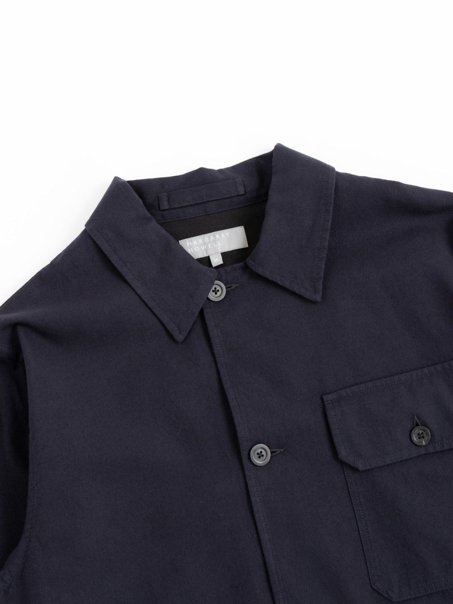 Margaret Howell Heavy Military Overshirt Brushed Wool Twill Ink | Jackets