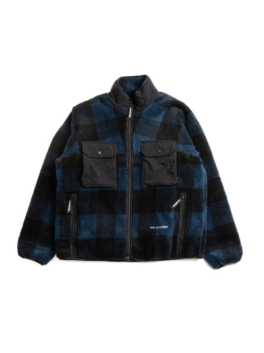 and wander Check Boa Jacket Blue | Outerwear