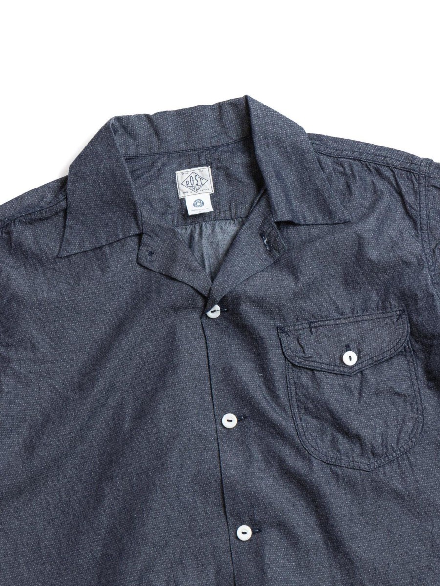 Post O’alls New Basic S/S Shirt Dobby Dot Chambray Indigo | Shirts