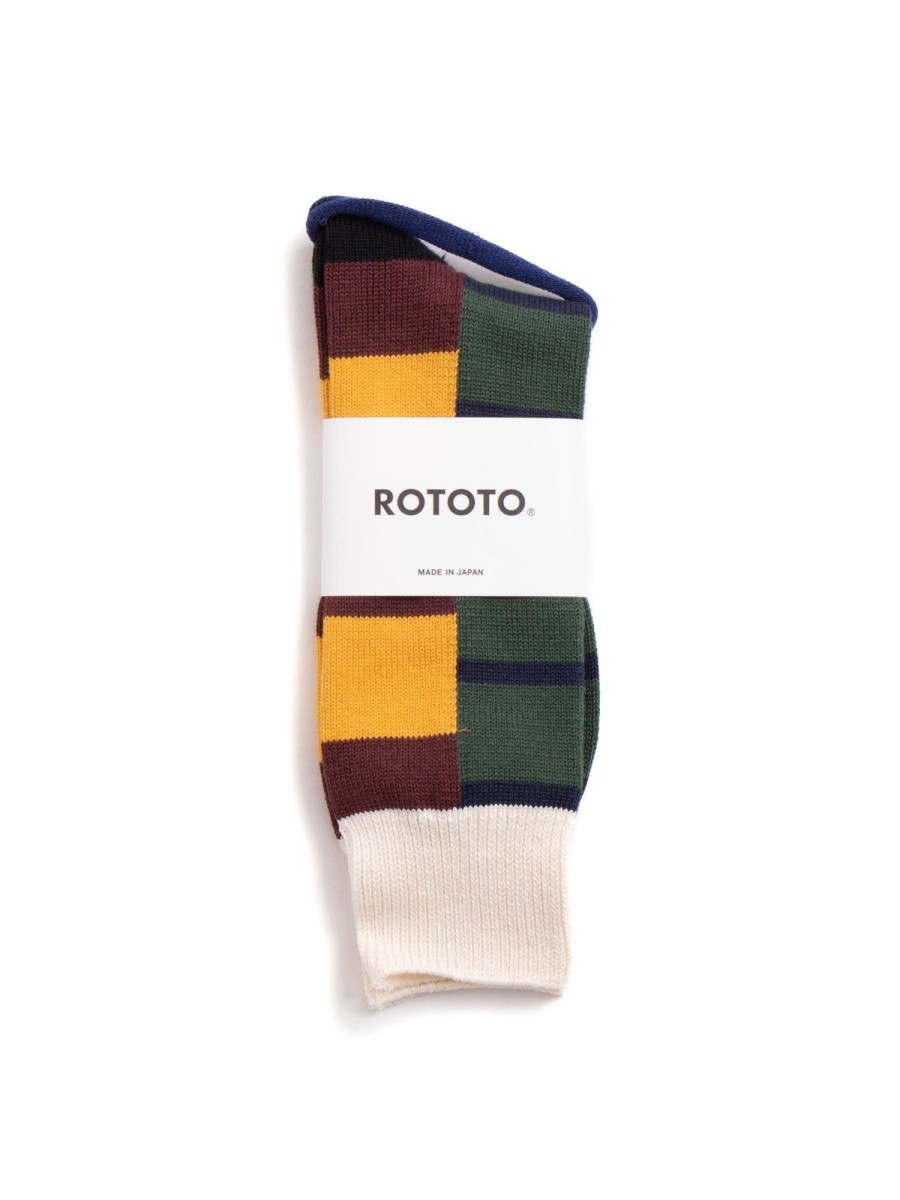 RoToTo Multi Rugger Pattern Crew Socks Bur/Yel/Blk | Socks