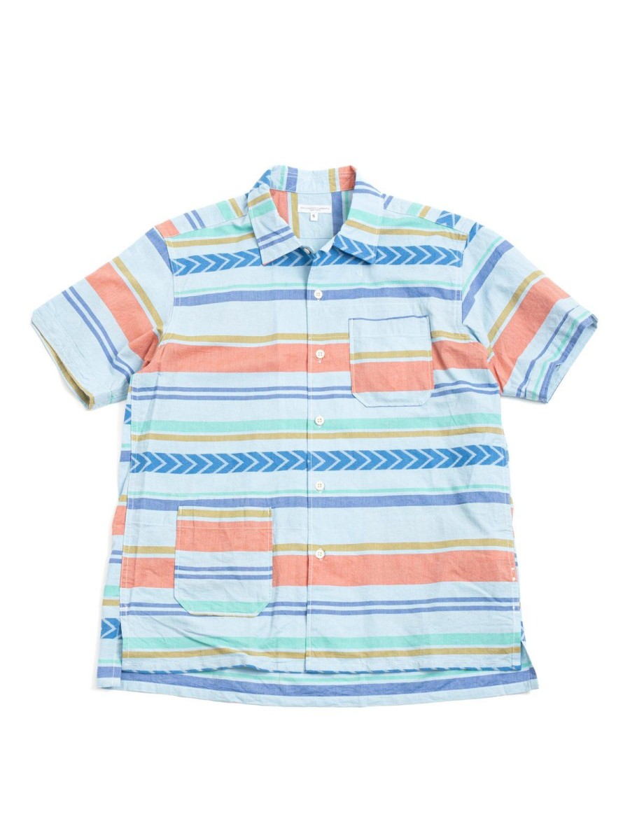 Engineered Garments Camp Shirt Blue Horizontal Multi Stripe | Shirts