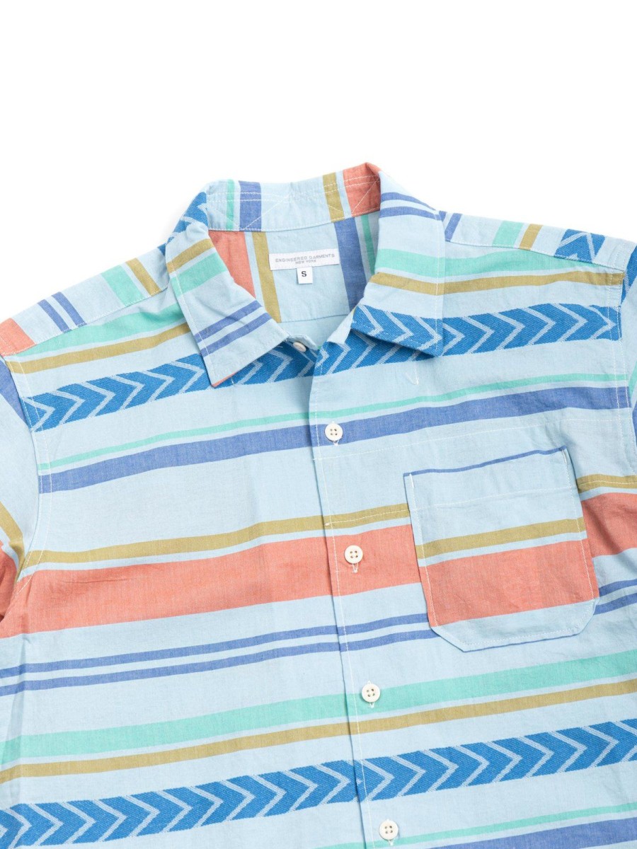 Engineered Garments Camp Shirt Blue Horizontal Multi Stripe | Shirts