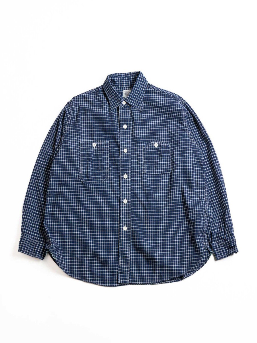 Post O’alls No.6 Shirt Cotton/Linen Check 1 Indigo | Shirts