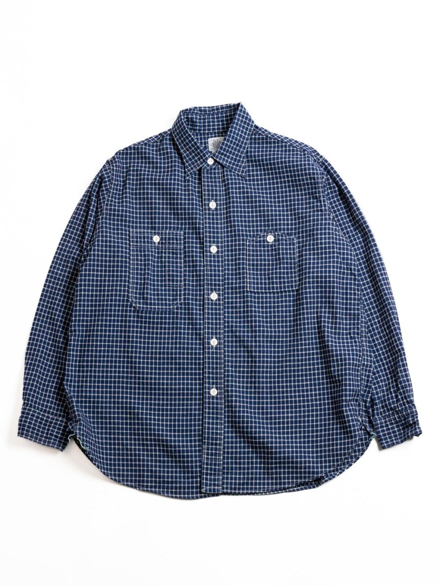 Post O’alls No.6 Shirt Cotton/Linen Check 1 Indigo | Shirts