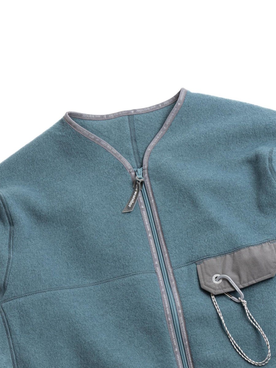 and wander Wool Fleece Cardigan Blue Gray | Knitwear