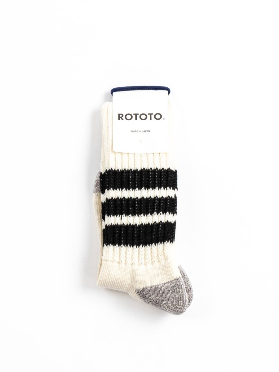 RoToTo Coarse Ribbed Oldschool Crew Socks Black | Socks