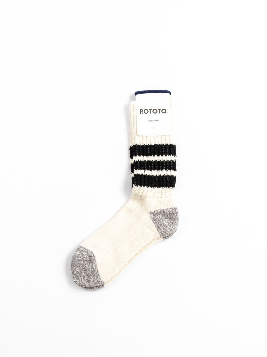 RoToTo Coarse Ribbed Oldschool Crew Socks Black | Socks