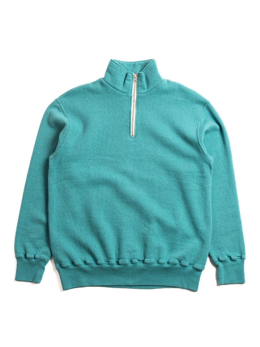 DUBBLE WORKS Lot 86014 Loop Wheel High Neck Half Zip Sweatshirt Turquoise | Sweatshirts