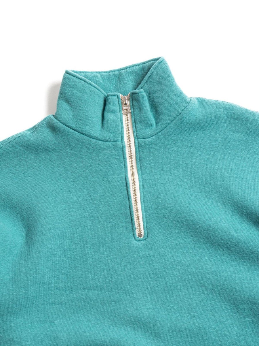 DUBBLE WORKS Lot 86014 Loop Wheel High Neck Half Zip Sweatshirt Turquoise | Sweatshirts