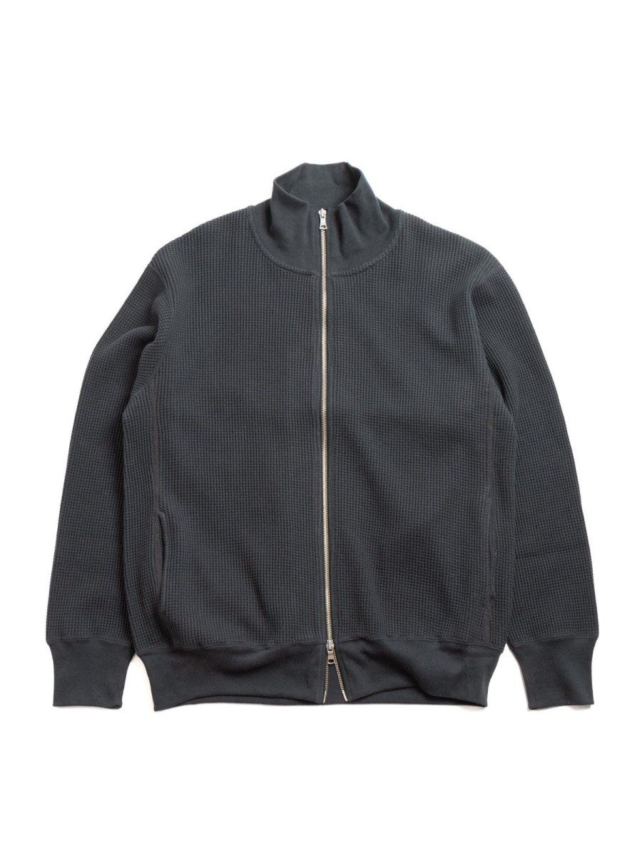 *A Vontade Big Waffle Drivers Zip Cardigan Ink | Knitwear