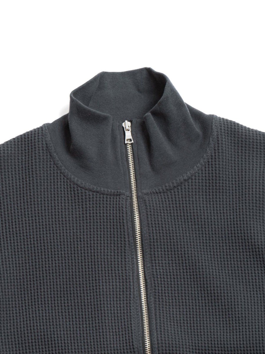 *A Vontade Big Waffle Drivers Zip Cardigan Ink | Knitwear