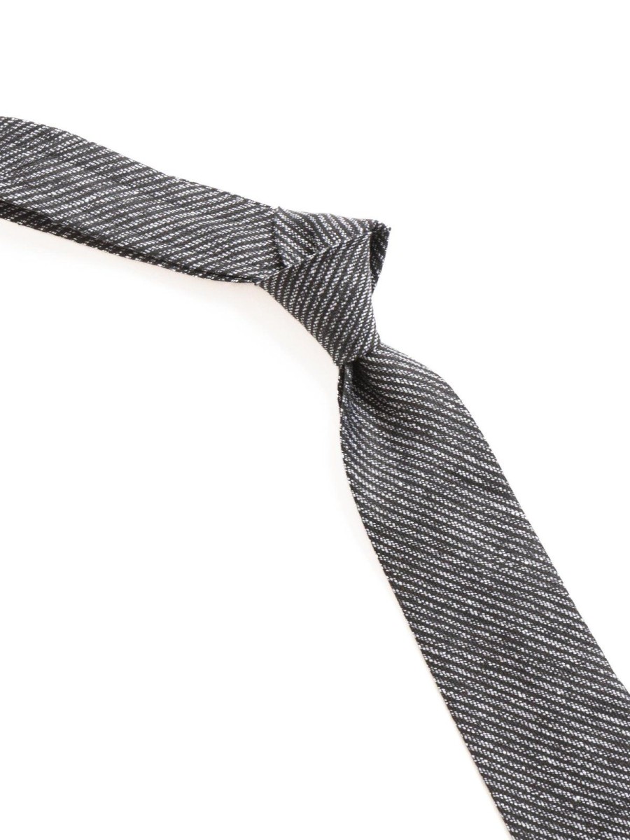 Engineered Garments Neck Tie Black/Gray Linen Stripe | Ties & Pocket Squares