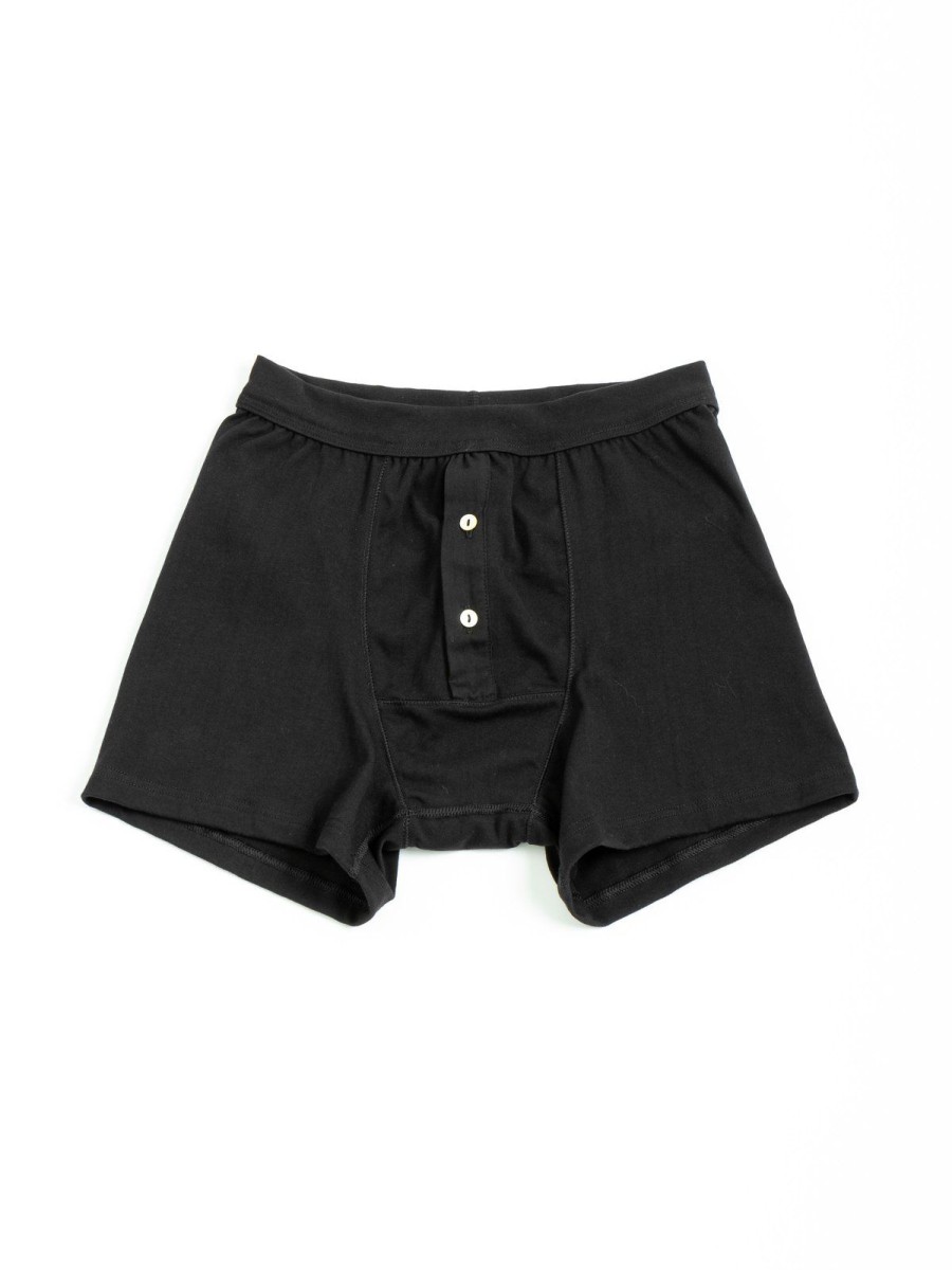 Merz B. Schwanen 255 Loopwheeled Boxer Button Fly Deep Black | Underwear