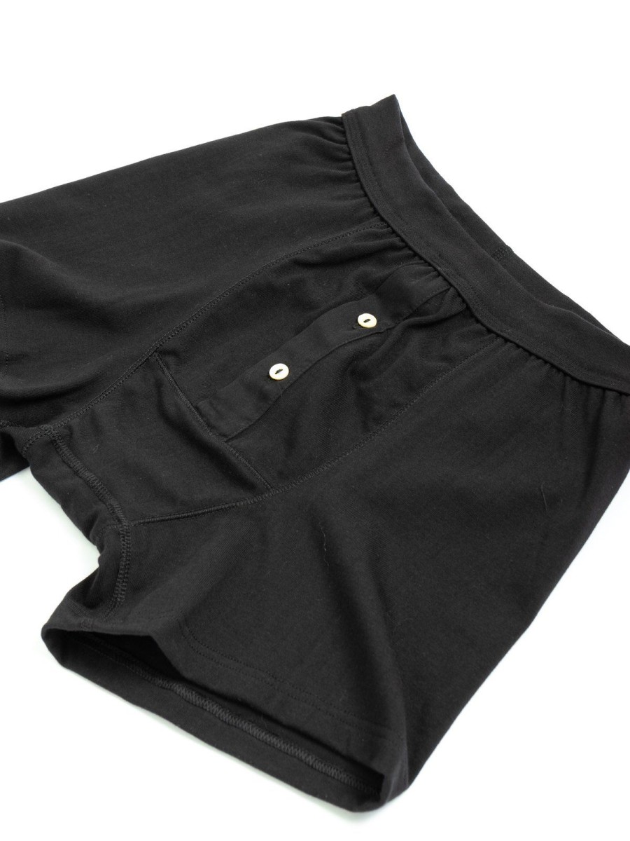 Merz B. Schwanen 255 Loopwheeled Boxer Button Fly Deep Black | Underwear