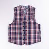 Engineered Garments Navy/White/Red Plaid Poplin Reversible Vest | Vests & Aprons