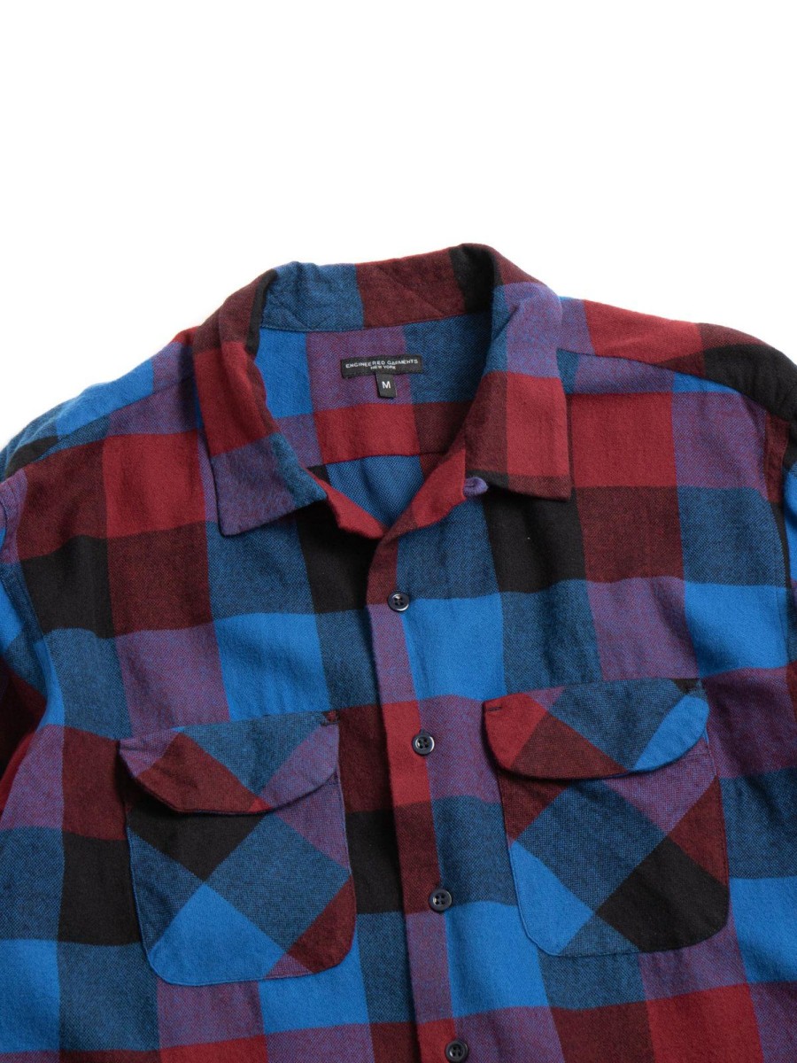 Engineered Garments Classic Shirt Blue/Red Cotton Block Check | Shirts