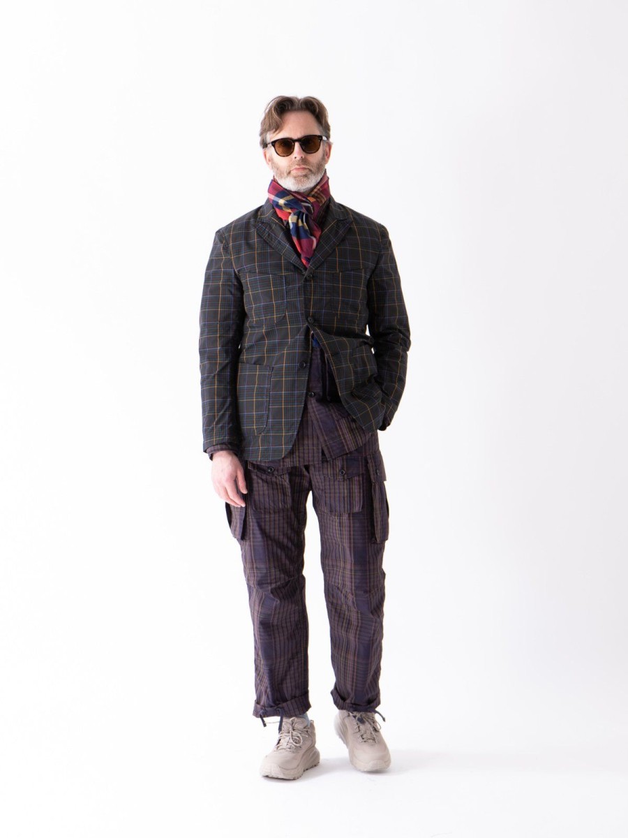 Engineered Garments Dark Brown Polyester Rayon Glen Plaid Nb Jacket | Outerwear