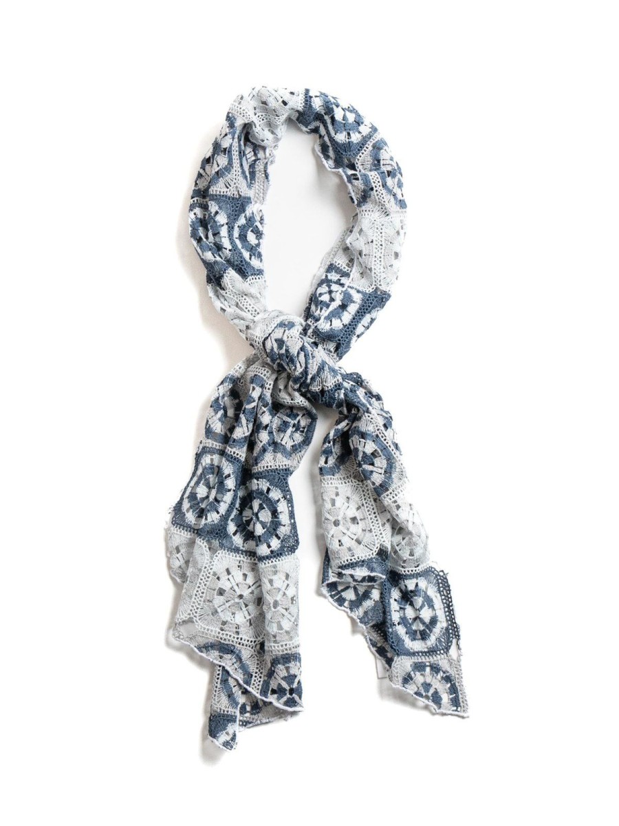 Engineered Garments Long Scarf Blue/Grey Polyester Crochet | Scarves & Shawls